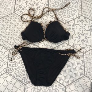 Victoria’s Secret Black/Cheetah Print Bikini 36C/L